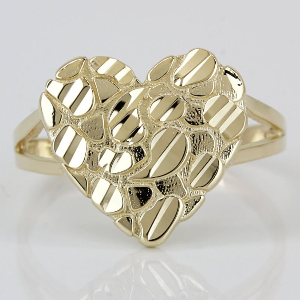 14K Yellow Gold Diamond-Cut Nugget Heart Ring